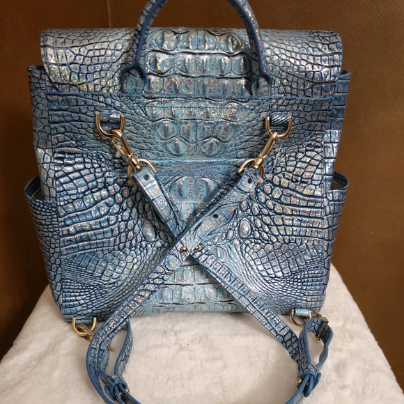 Iridescent Blue Crocodile-Embossed Backpack - Picture 6 of 11